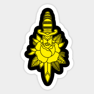 HomeSchoolTattoo dagger and Rose (YELLOW) Sticker